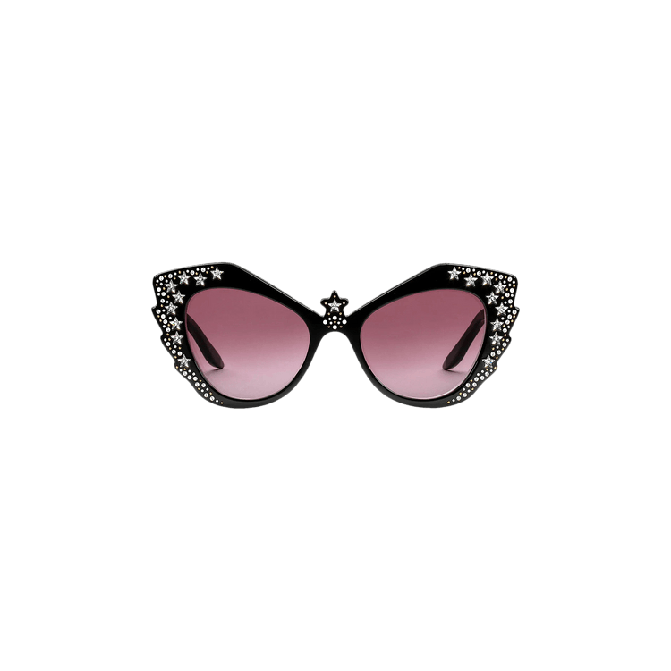 Gucci Star Stud Crystal Acetate Cat-Eye Sunglasses — Black