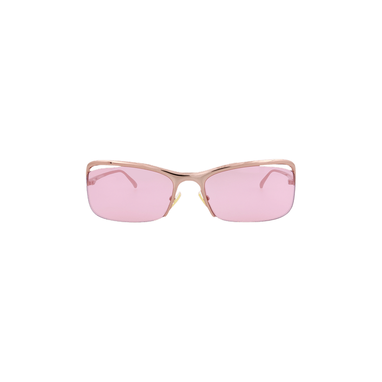 Bottega Veneta Half Rim Rectangular Sunglasses — Pink