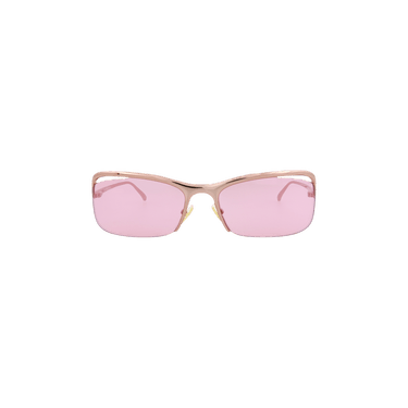 Bottega Veneta Half Rim Rectangular Sunglasses — Pink