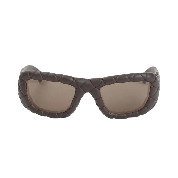 Bottega Veneta Intrecciato Rectangular Sunglasses — Brown