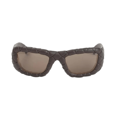 Bottega Veneta Intrecciato Rectangular Sunglasses — Brown