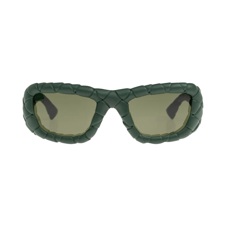Bottega Veneta Intrecciato Rectangular Sunglasses — Green