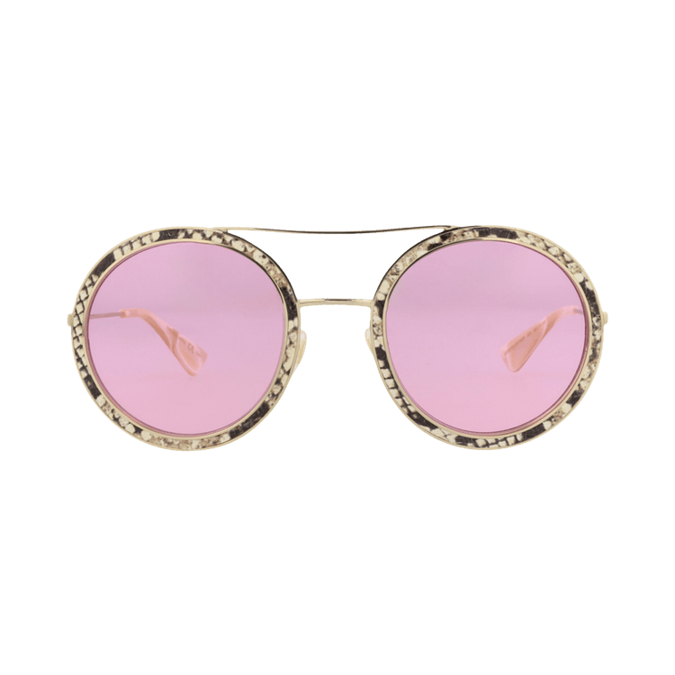 Gucci Round Frame Leather Sunglasses — White