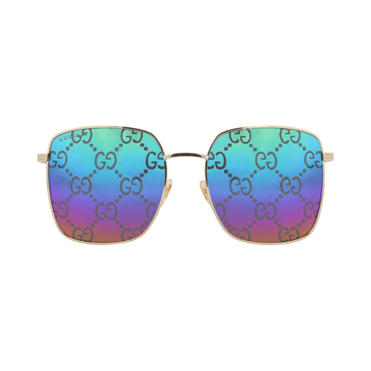 Gucci Square Frame Metal Sunglasses — Gold