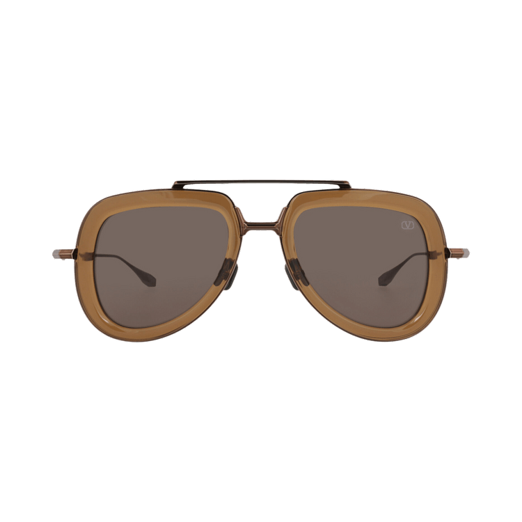 Valentino Aviator Frame Acetate/Metal Sunglasses — Brown