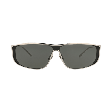 Saint Laurent Shield-Frame Metal Sunglasses — Silver