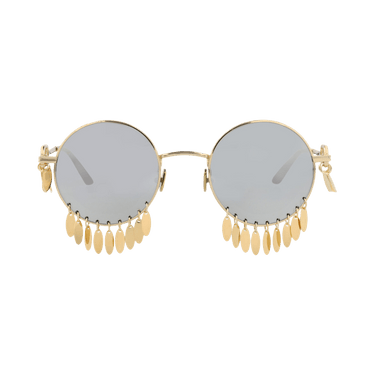 Valentino Round-Frame Acetate Sunglasses — Gold