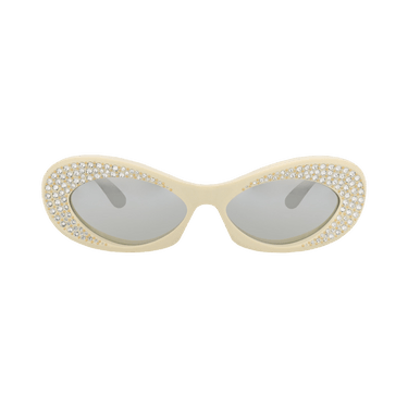 Valentino Round-Frame Metal Sunglasses — Cream