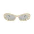 Valentino Round-Frame Metal Sunglasses — Cream