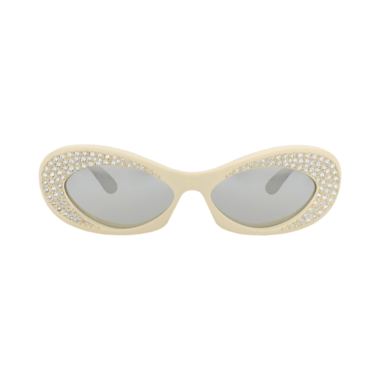 Valentino Round-Frame Metal Sunglasses — Cream