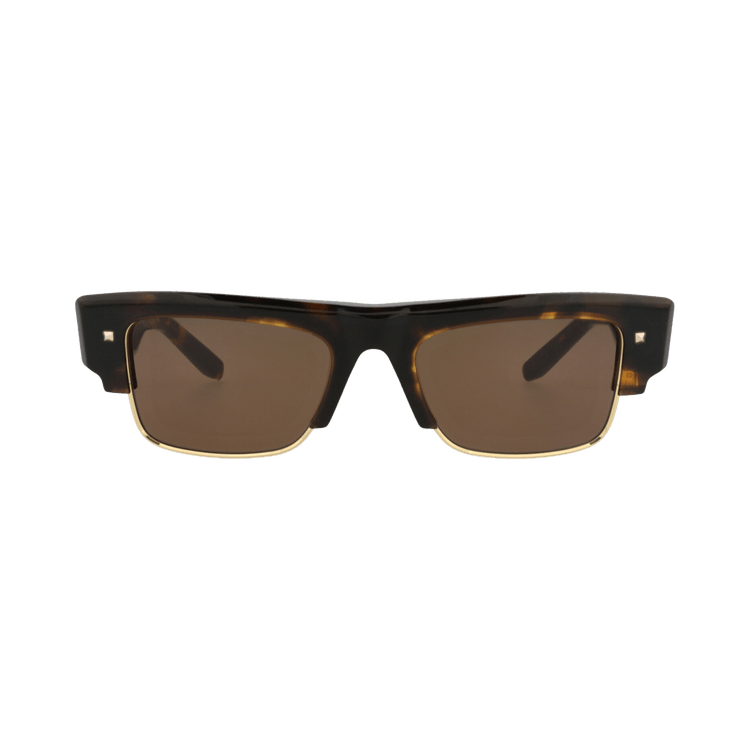 Valentino Square-Frame Acetate/Metal Sunglasses — Brown