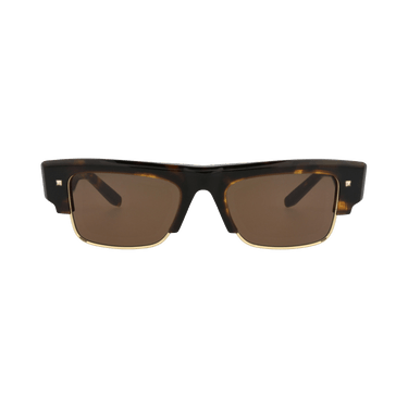 Valentino Square-Frame Acetate/Metal Sunglasses — Brown