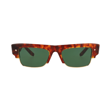Valentino Square-Frame Acetate/Metal Sunglasses — Brown