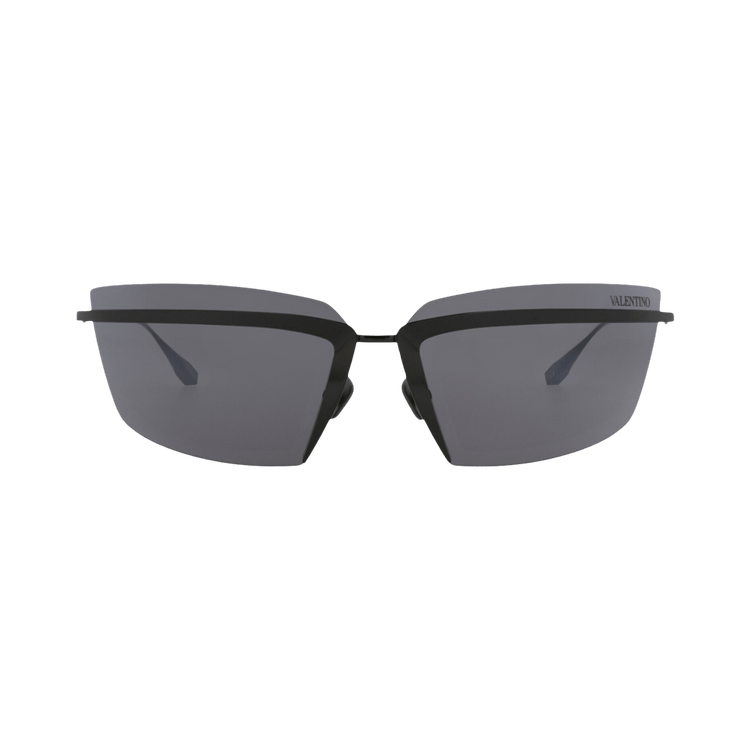 Valentino Shield-Frame Acetate/Metal Sunglasses — Black