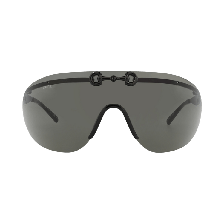 Gucci Shield-Frame Metal Sunglasses — Black