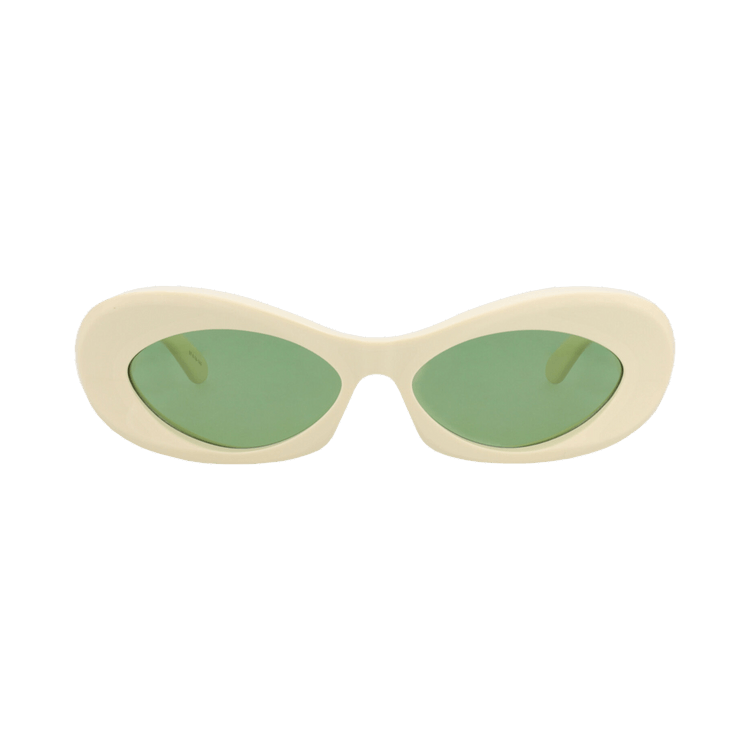 Valentino Round-Frame Acetate Sunglasses — Cream