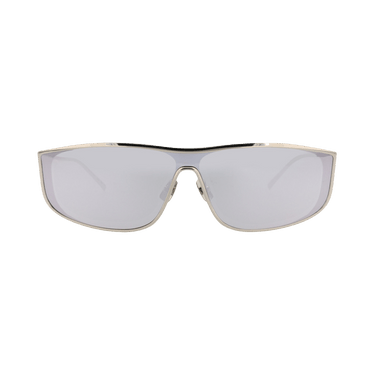 Saint Laurent Shield-Frame Metal Sunglasses — Silver