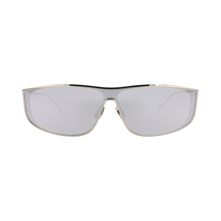Saint Laurent Shield-Frame Metal Sunglasses — Silver