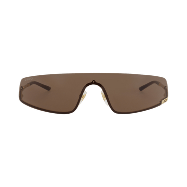 Gucci Shield-Frame Metal Sunglasses — Gold