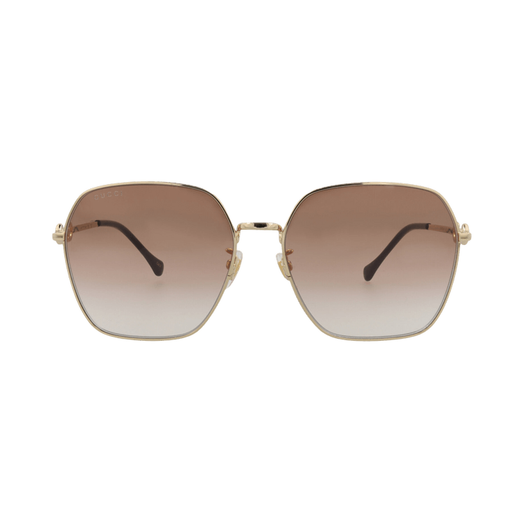 Gucci Square-Frame Metal Sunglasses — Gold