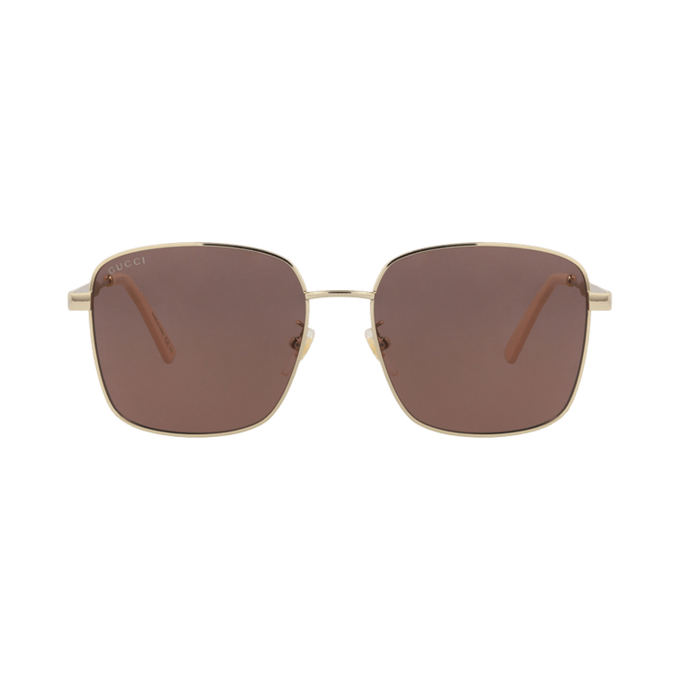 Gucci Square-Frame Metal Sunglasses — Gold