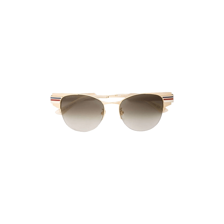 Gucci Round Stripe Winged Sunglasses — Gold