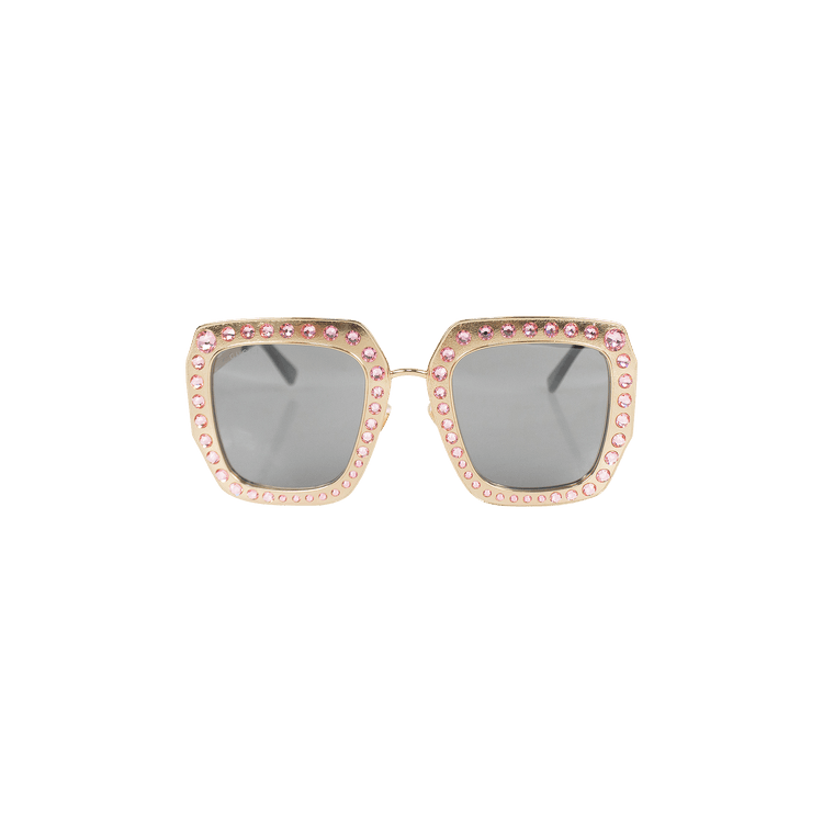 Gucci Crystal Studded Square Sunglasses — Gold