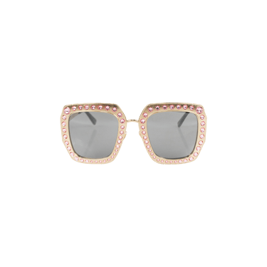 Gucci Crystal Studded Square Sunglasses — Gold