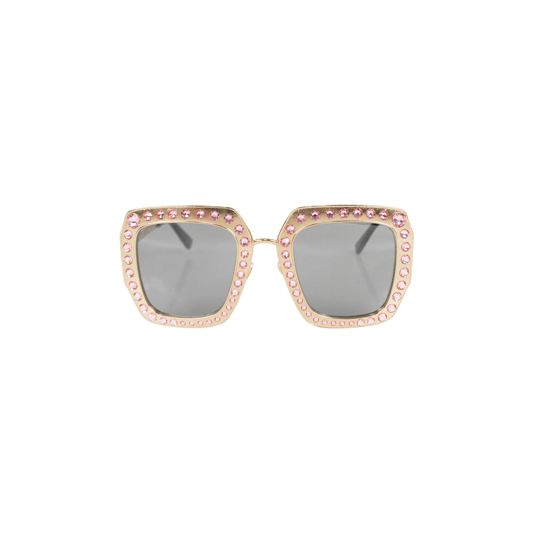 Gucci Crystal Encrusted Oversized Square Frame Sunglasses — Gold