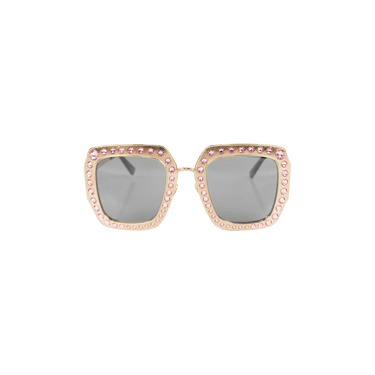 Gucci Crystal Encrusted Oversized Square Frame Sunglasses — Gold